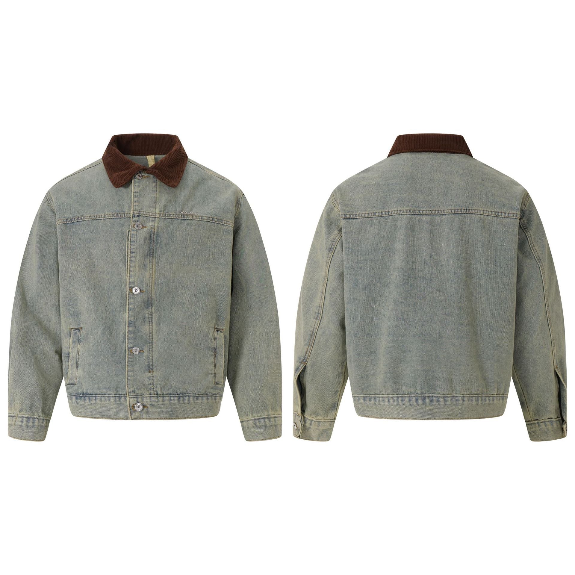 Color blocked corduroy lapel denim jacket