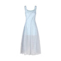 Blue Fitted Strap Long Dress with Square Neck and Textured Fabric, Elegant Waist-Cinching Summer Dress