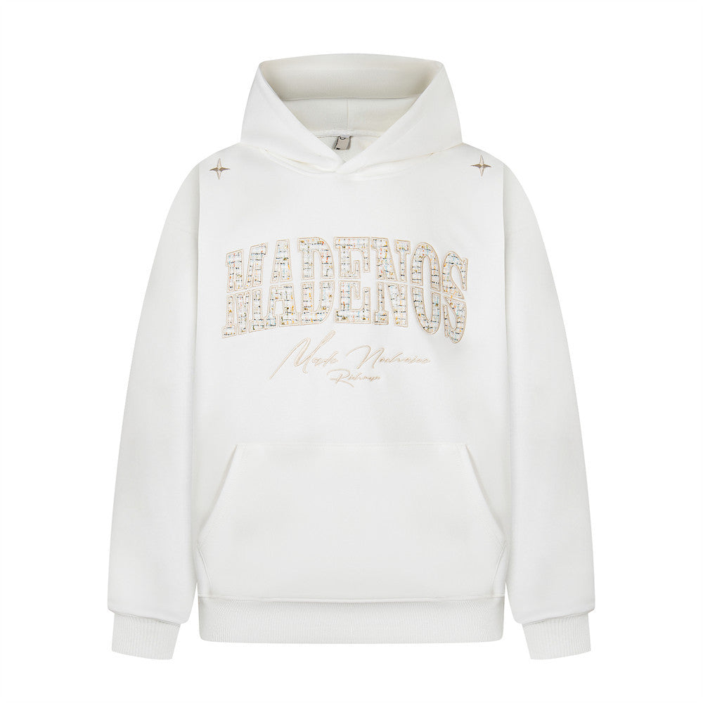 Alphabet patch embroidered hooded sweatshirt