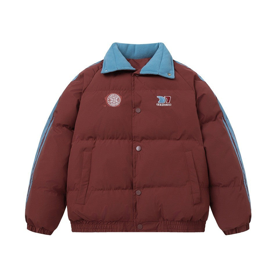 Color-blocked Lapel Cotton Coat Couple Loose Warm Winter Jacket