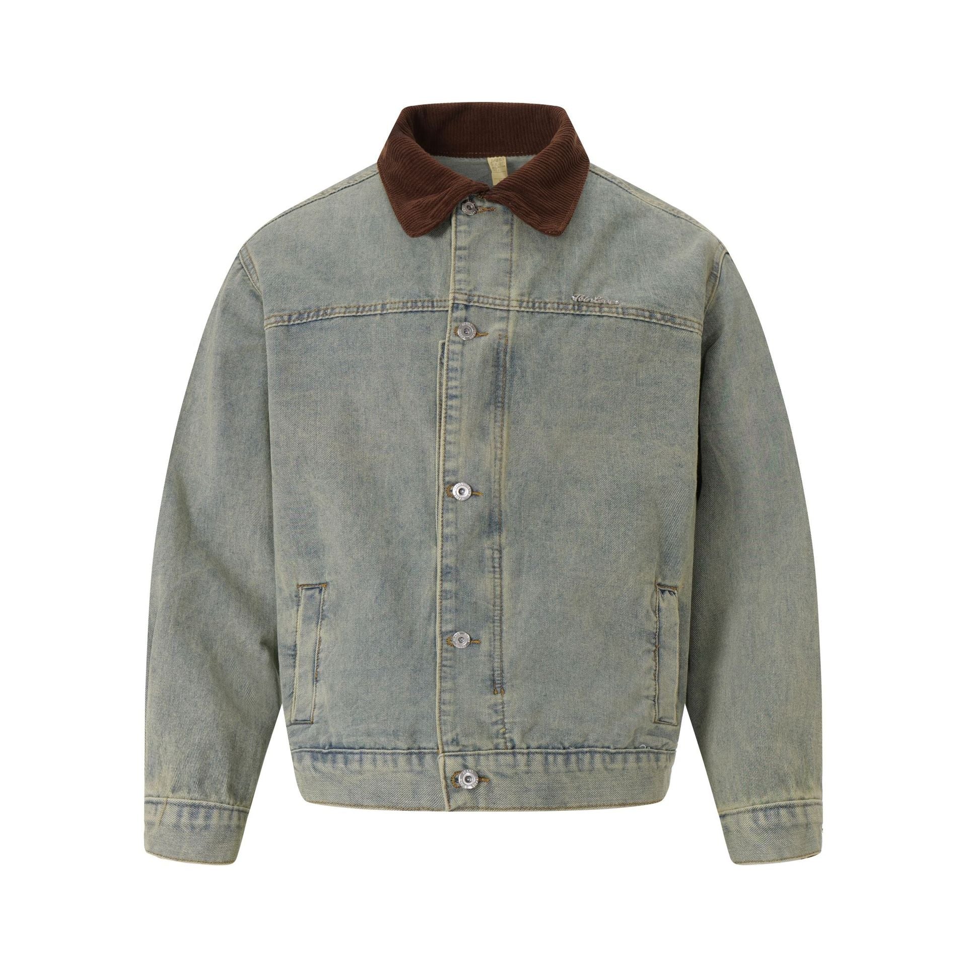 Color blocked corduroy lapel denim jacket