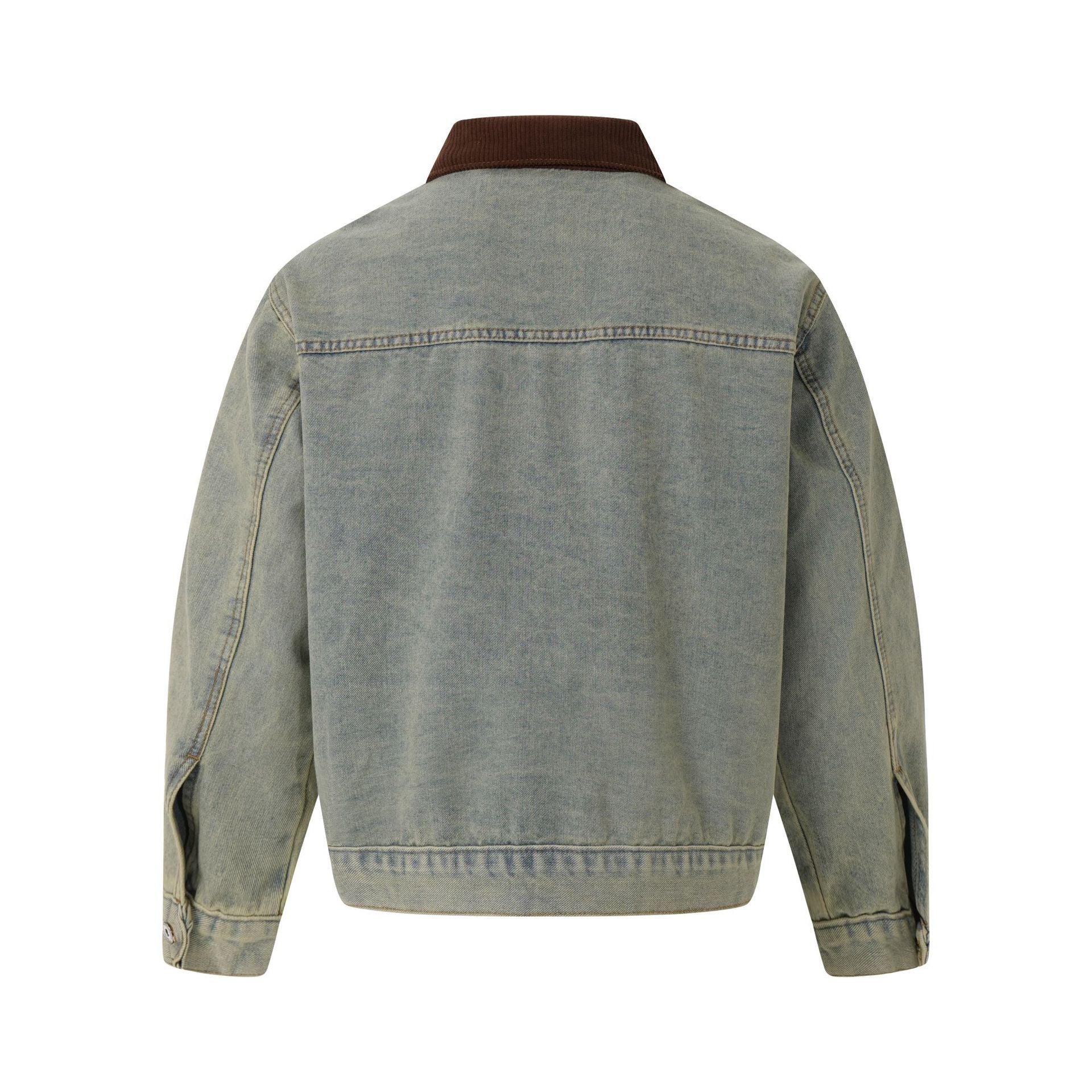 Color blocked corduroy lapel denim jacket