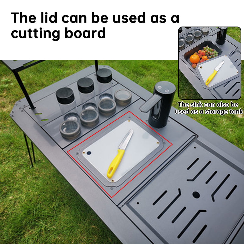 Aluminum Alloy IGT Camping Sink with Tea Tray & Cutting Board - Foldable Accessory for Outdoor IGT Table