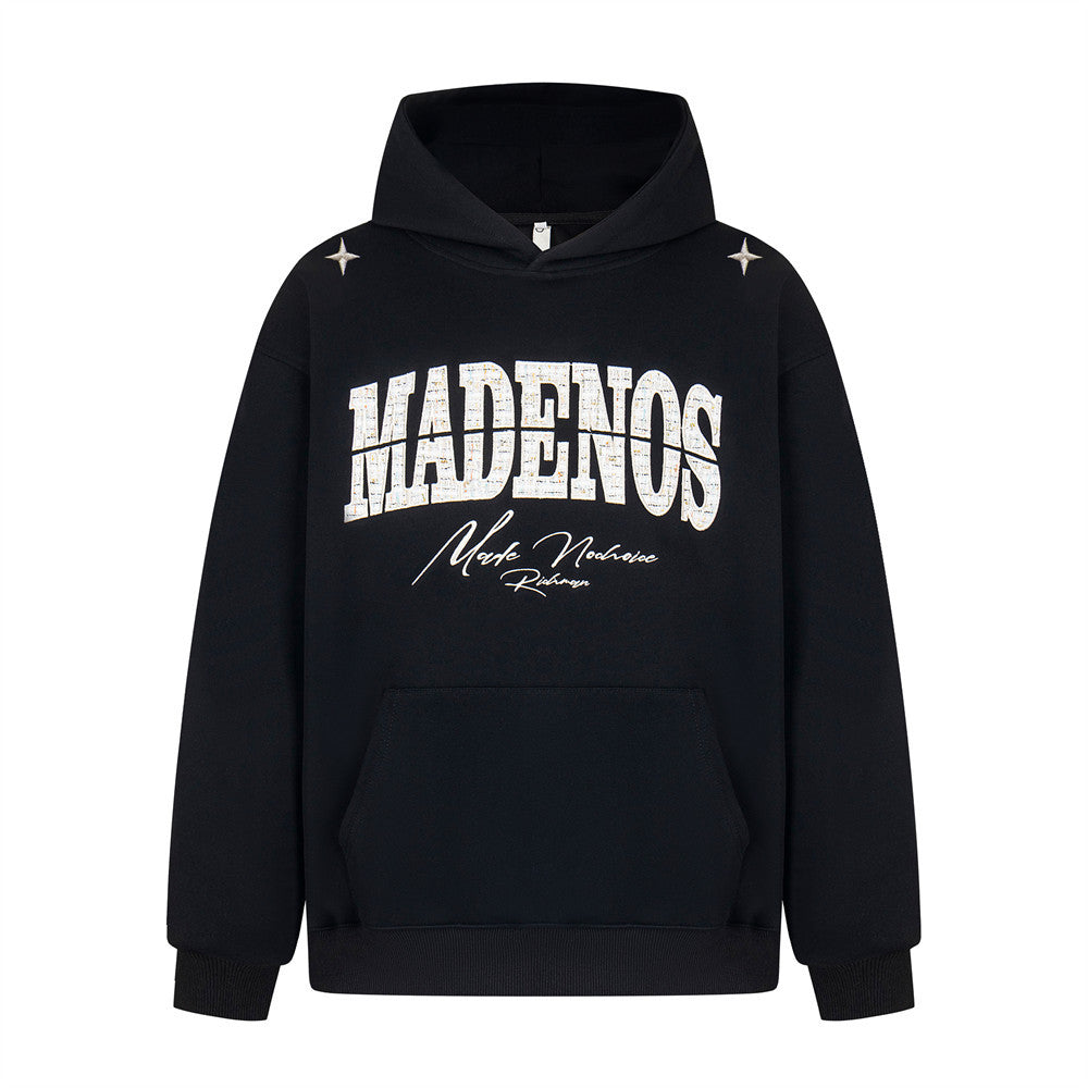 Alphabet patch embroidered hooded sweatshirt