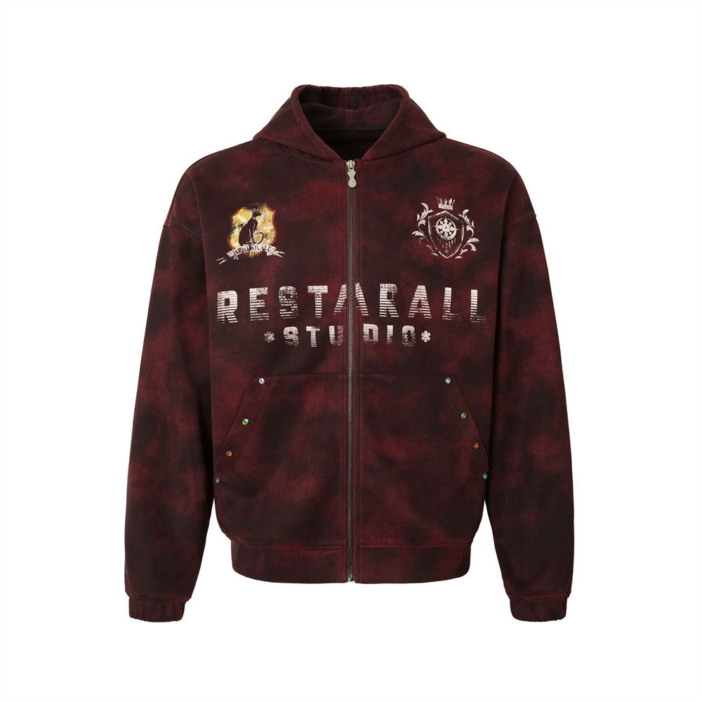 Badge letter tie dye hooded sweatshirt