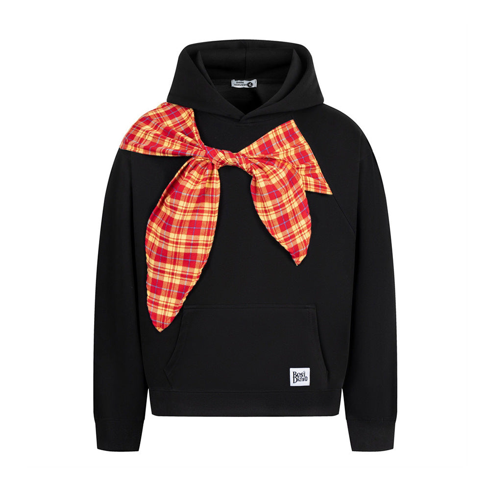 Checkered bow tie hooded sweatshirt