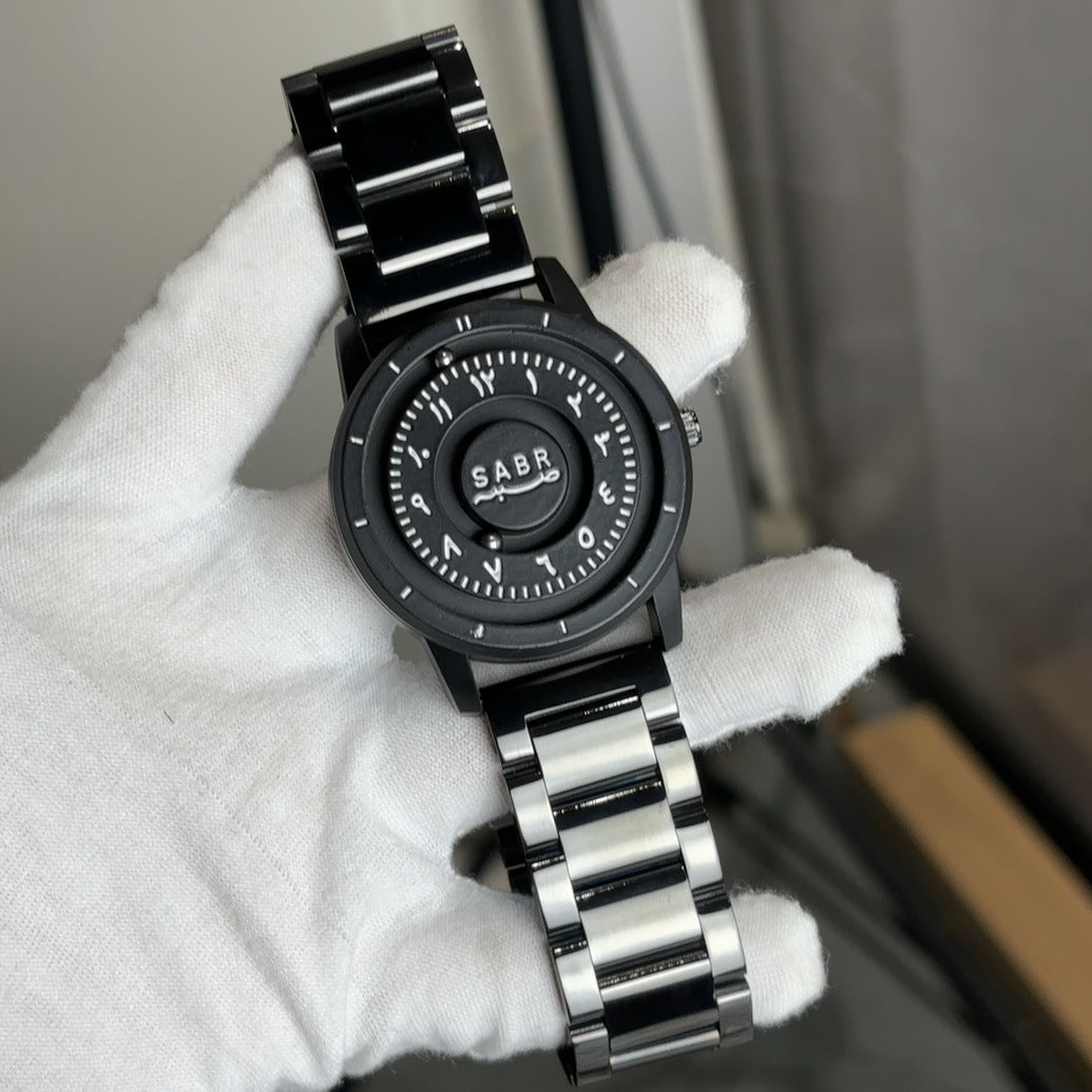 Casual Arabic Numeral Quartz Men's Watch with Magnetic Floating Design, Water Resistant, Fashionable and Unique Style