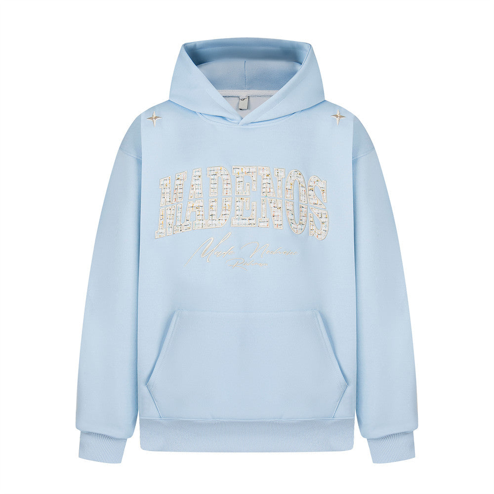 Alphabet patch embroidered hooded sweatshirt