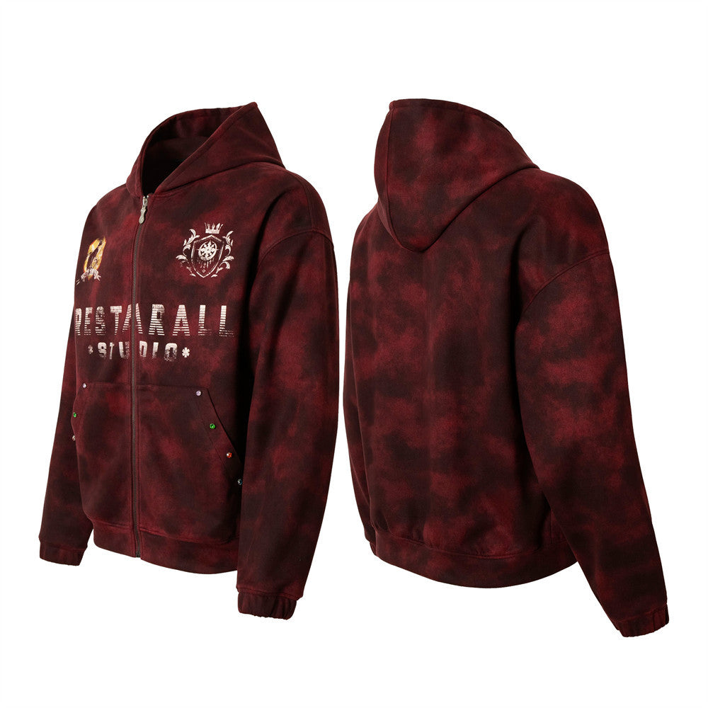 Badge letter tie dye hooded sweatshirt