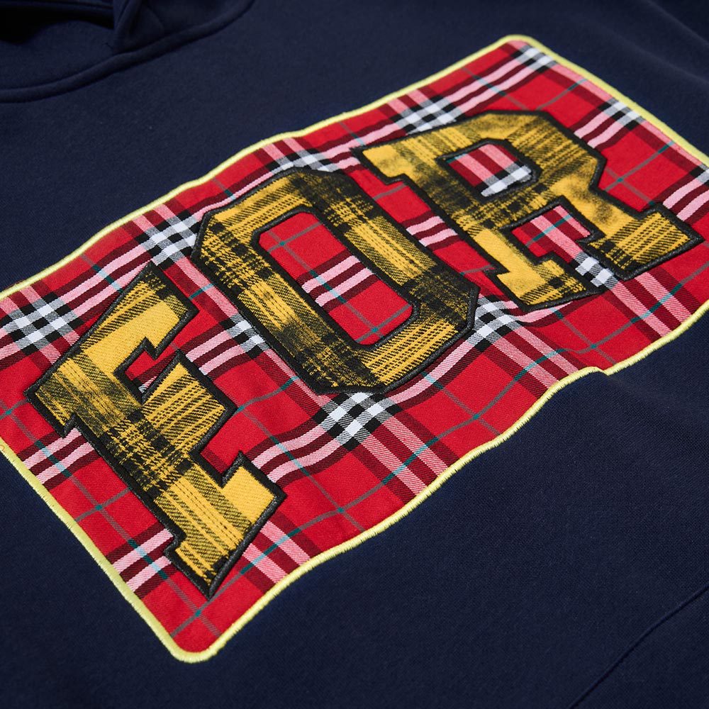 Colorful checkered patchwork embroidered letter hooded sweatshirt